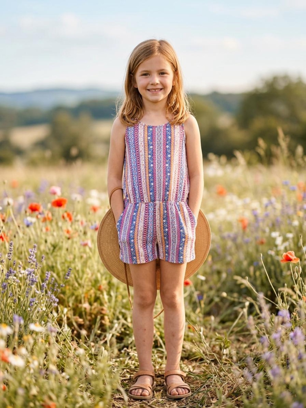 The Children's Place Multicolor Striped Sleeveless Romper - Pink, Blue, Orange
